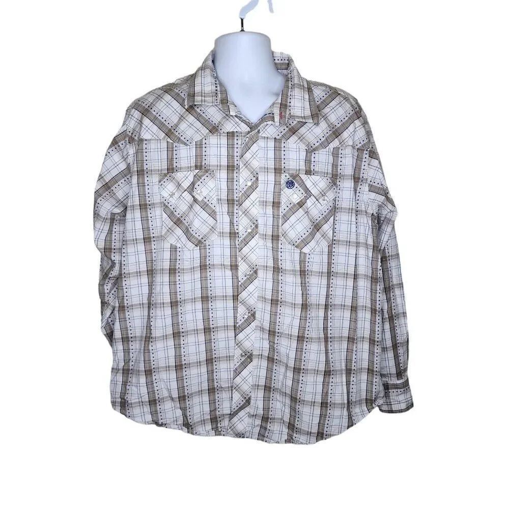 Wrangler Plaid Western Long Sleeve Pearl Snaps Shirt Mens Size XXL White
